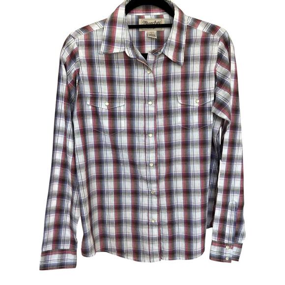 Wrancher by Wrangler Women's Purple Plaid Pearl Snap Western Shirt Size Large - Picture 1 of 4